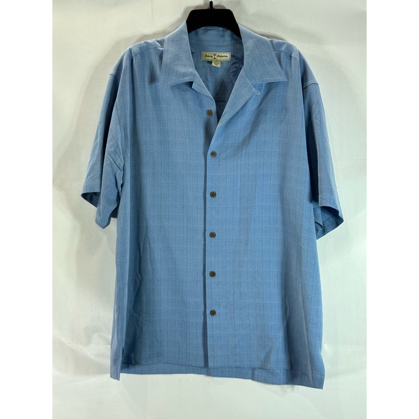 TOMMY BAHAMA Men's Blue Check Silk Button-Up Short Sleeve Shirt SZ L