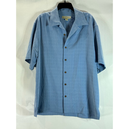 TOMMY BAHAMA Men's Blue Check Silk Button-Up Short Sleeve Shirt SZ L