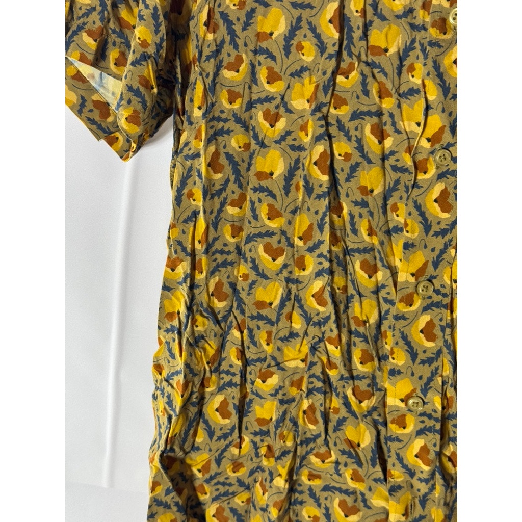 ID MENSWEAR Men's Yellow Printed Good Vibes Button-Up Short Sleeve Shirt SZ M