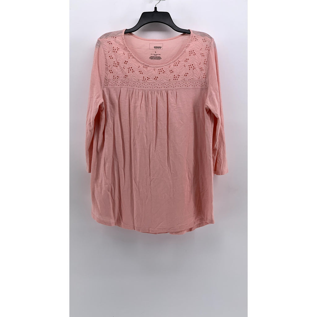 SONOMA GOODS FOR LIFE Women's Light Pink Eyelet Long Sleeve Top SZ L