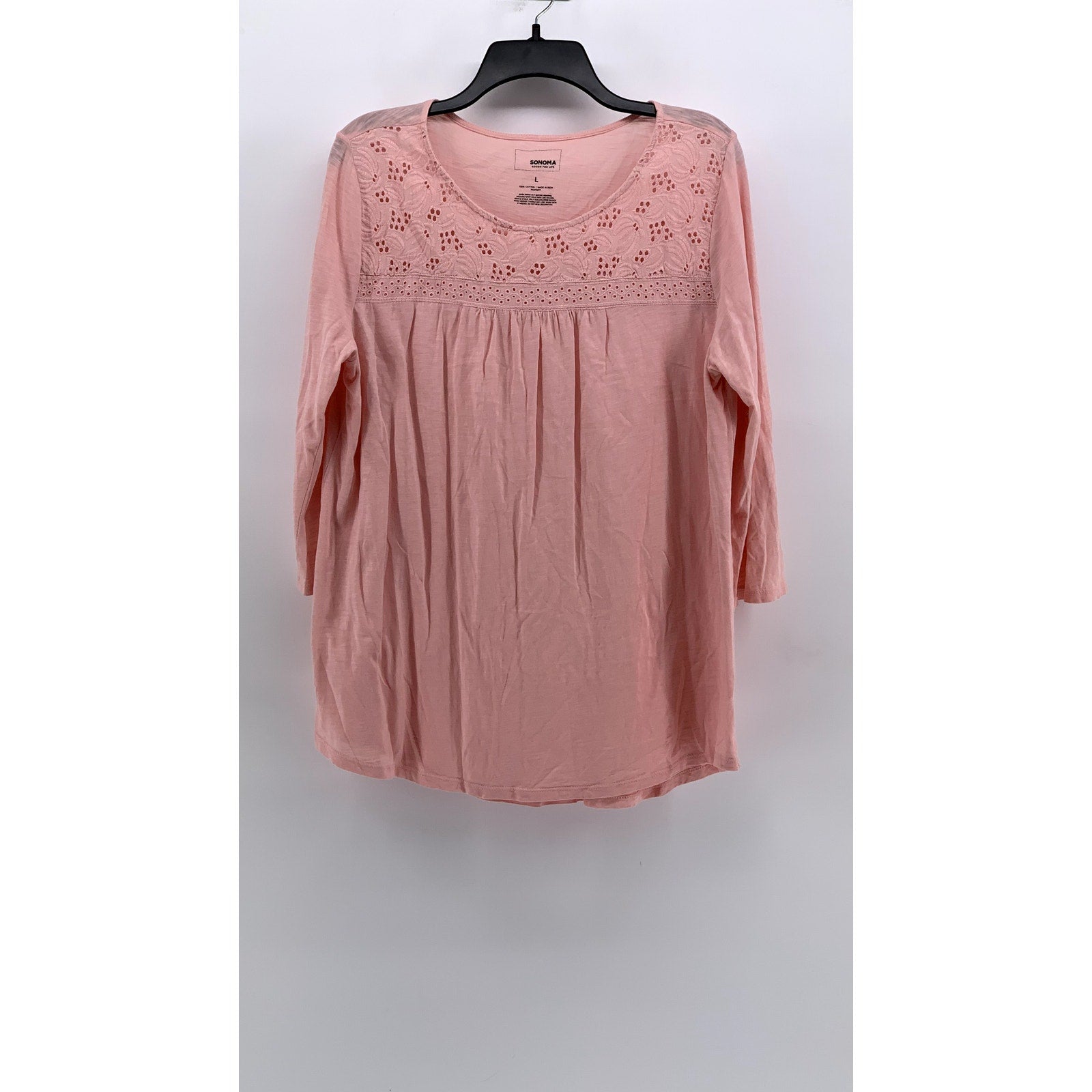 SONOMA GOODS FOR LIFE Women's Light Pink Eyelet Long Sleeve Top SZ L