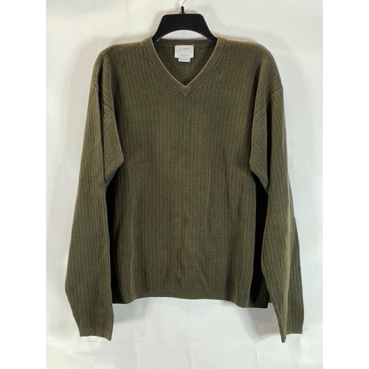 J. CREW Men's Olive Green Cotton Ribbed V-Neck Pullover Sweater SZ M