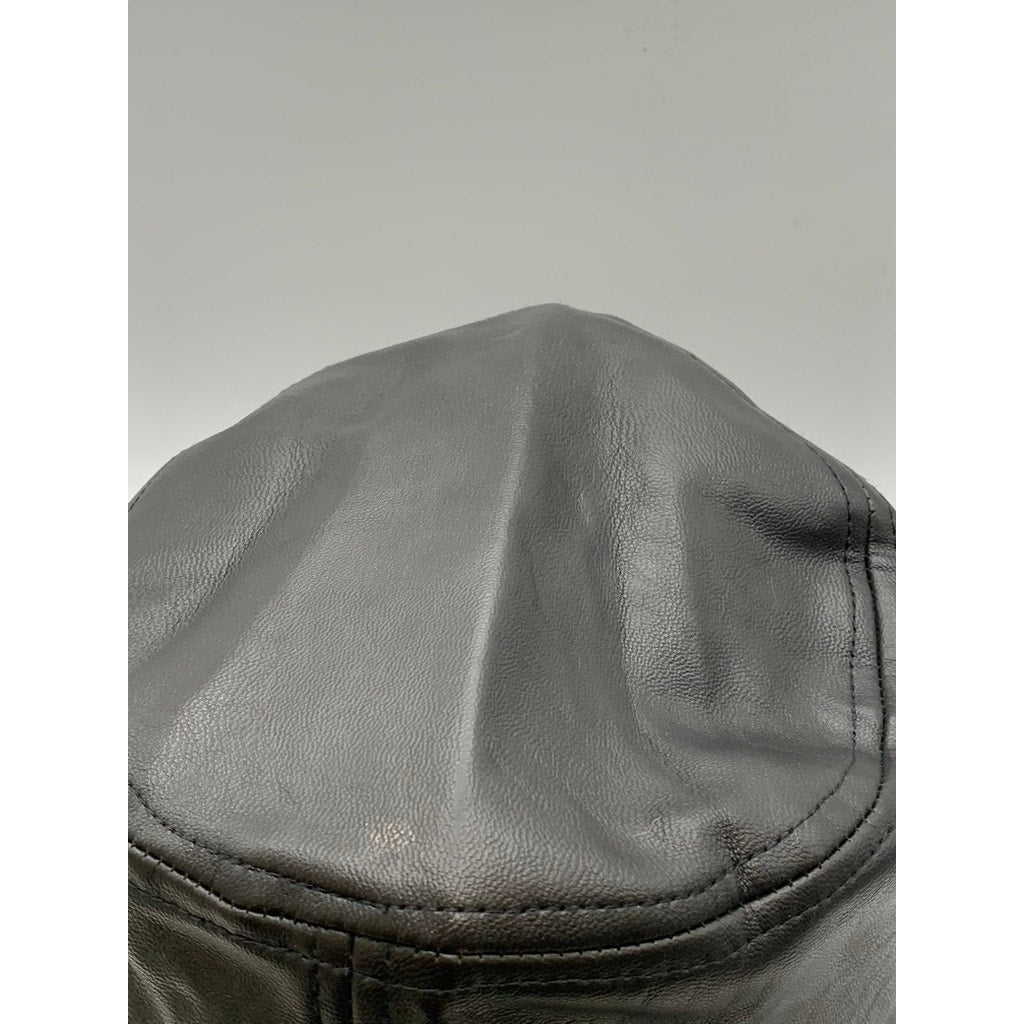 UNBRANDED Unisex Black Solid Faux-Leather Bucket Hat SZ OS
