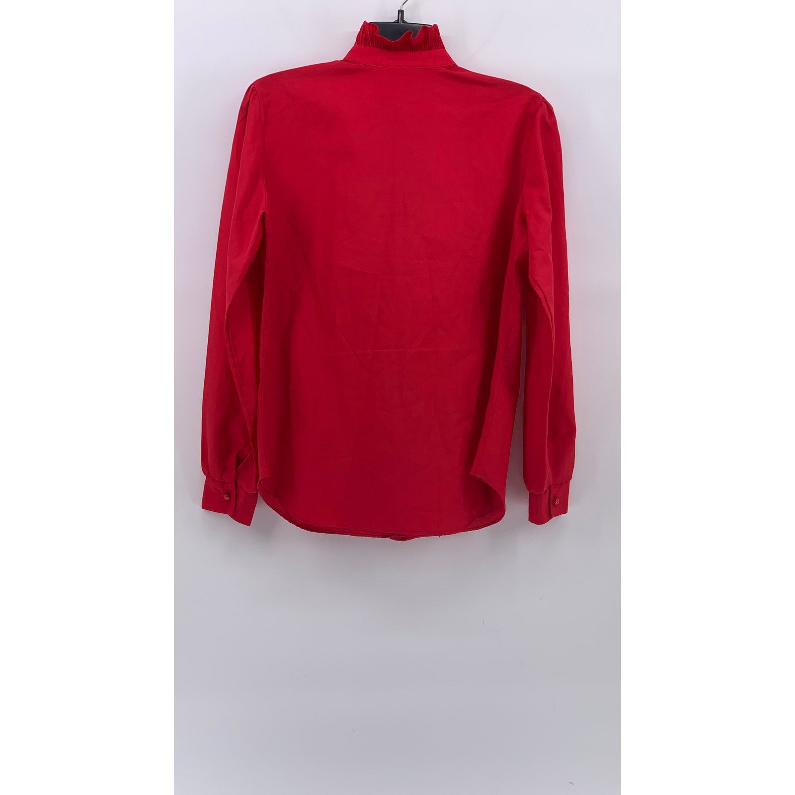 LAURA MAE Women's Vintage Red Ruffle Button-Up Long Sleeve Regular-Fit Top SZ M