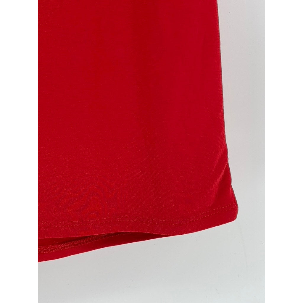 DIANA BELLE Women's Red-Gold Studded Short Sleeve V-Neck Cutout Top SZ S