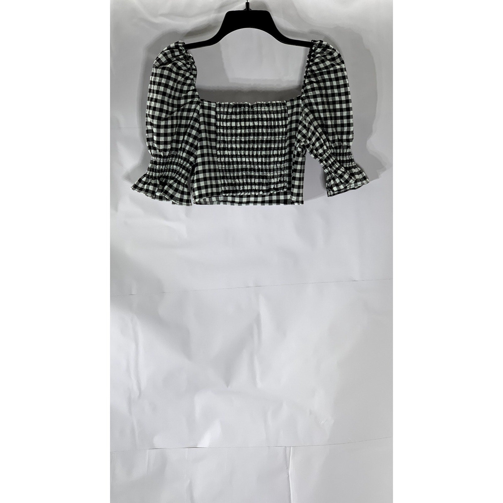 DIVIDED By H&M Women’s Black-White Checkered Sweetheart Neck Puff Crop Top SZ S