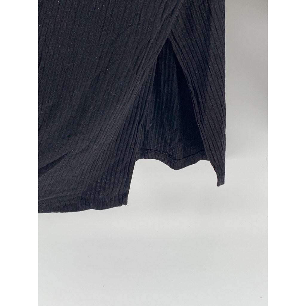 UNBRANDED Women's Black Ribbed Crewneck Long Sleeve Tunic Top SZ M