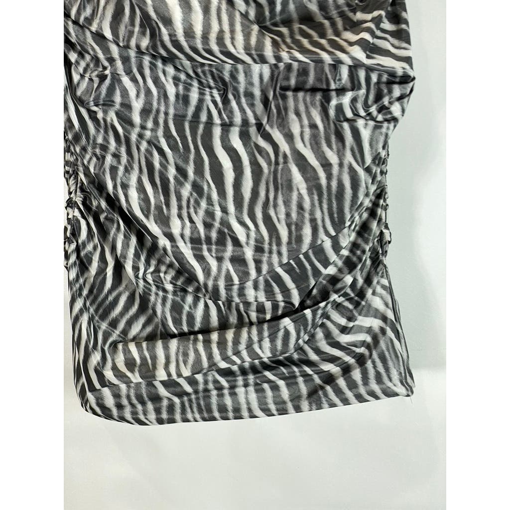 NICOLE BAKTI Vintage y2k Women's Strapless Bodycon Zebra Beaded Mini Dress SZ S