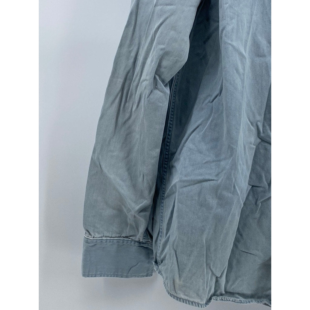 COS Men's Light Blue Button-Up Long Sleeve Regular-Fit Cotton Shirt SZ S