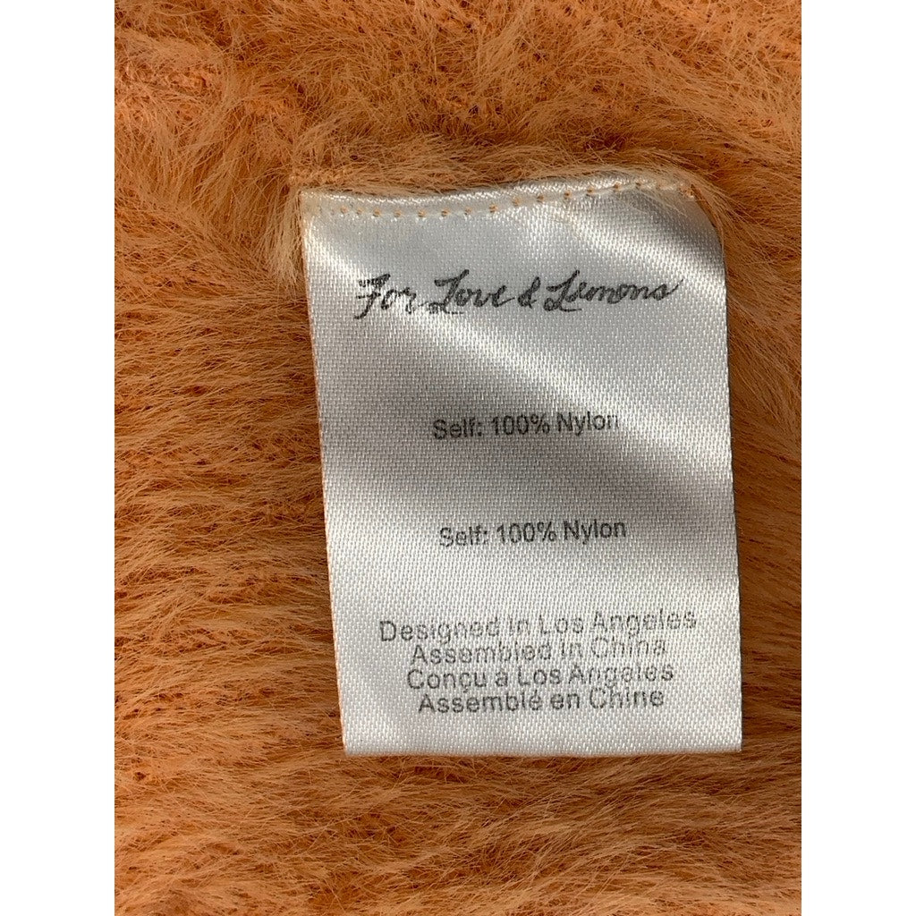 FOR LOVE & LEMONS Women's Peach Fuzzy Scoop-Neck Spaghetti Strap Crop Top SZ S