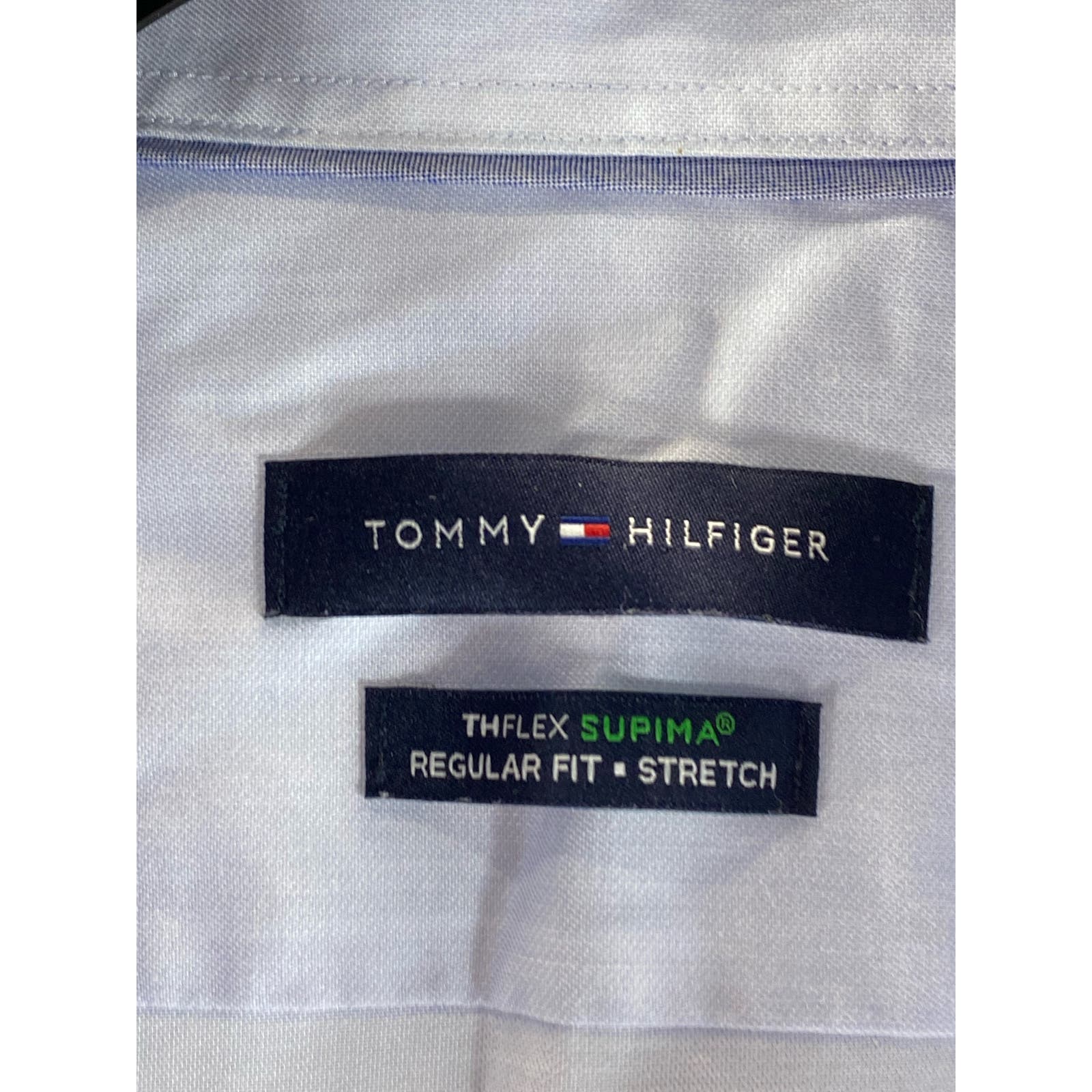 TOMMY HILFIGER Men's Light Blue TH Flex Supima Regular-Fit Stretch Shirt SZ 16