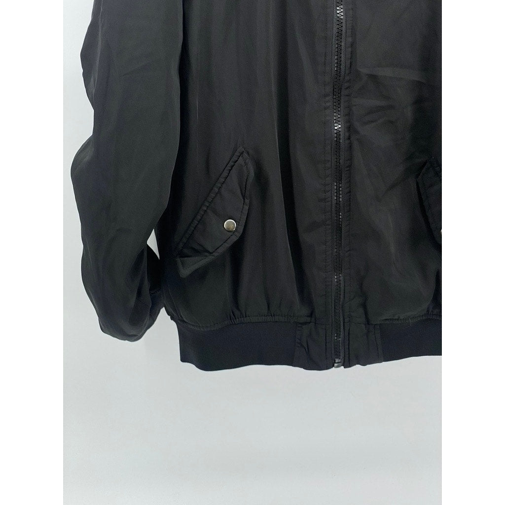 BERSHKA Men's Black Zip-Up Long Sleeve Bomber Jacket SZ L