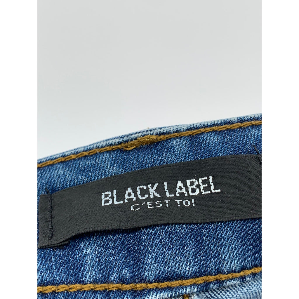 BLACK LABEL C'EST TOI Women's Blue Denim Frayed Lace-Up Straight Mini Skirt SZ M