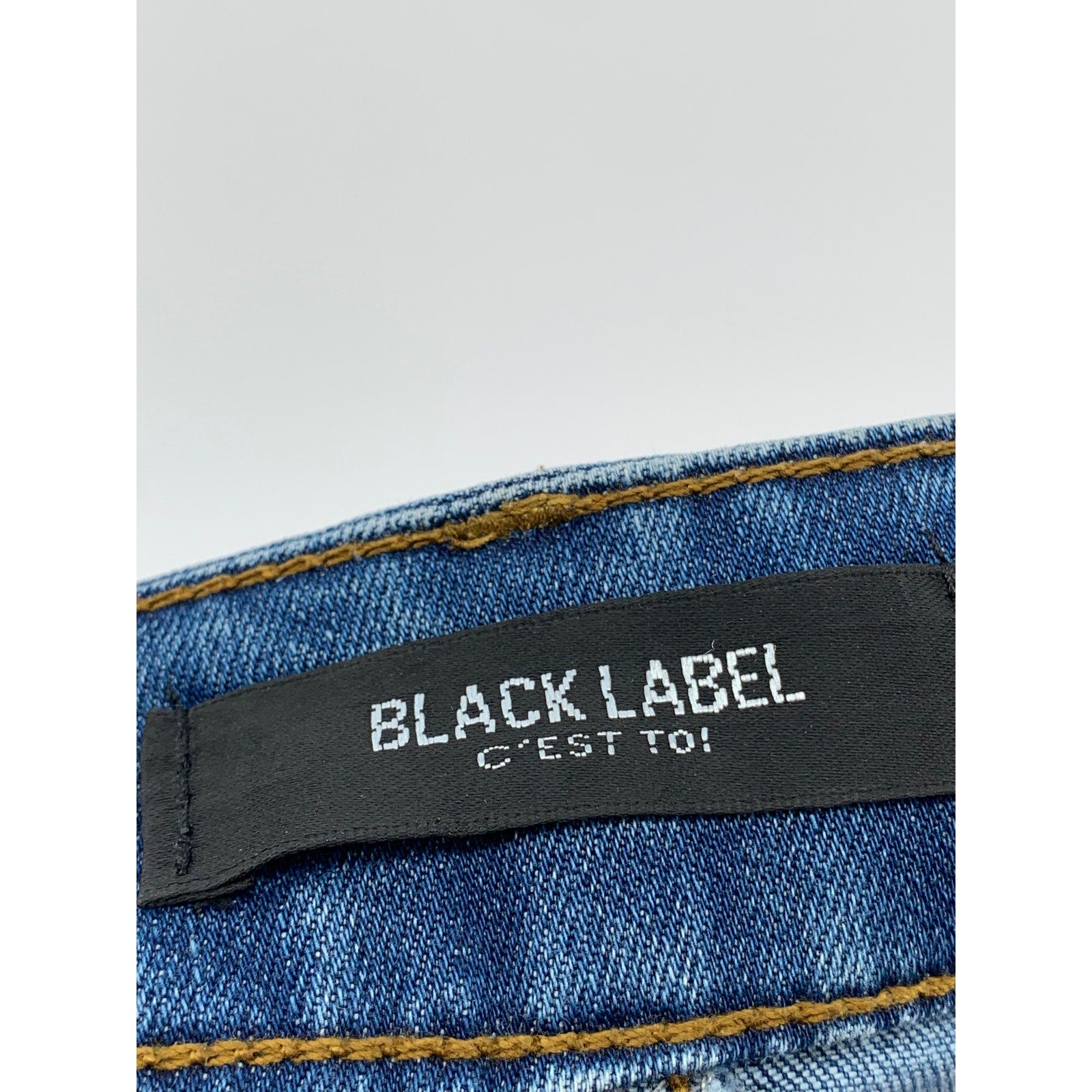BLACK LABEL C'EST TOI Women's Blue Denim Frayed Lace-Up Straight Mini Skirt SZ M
