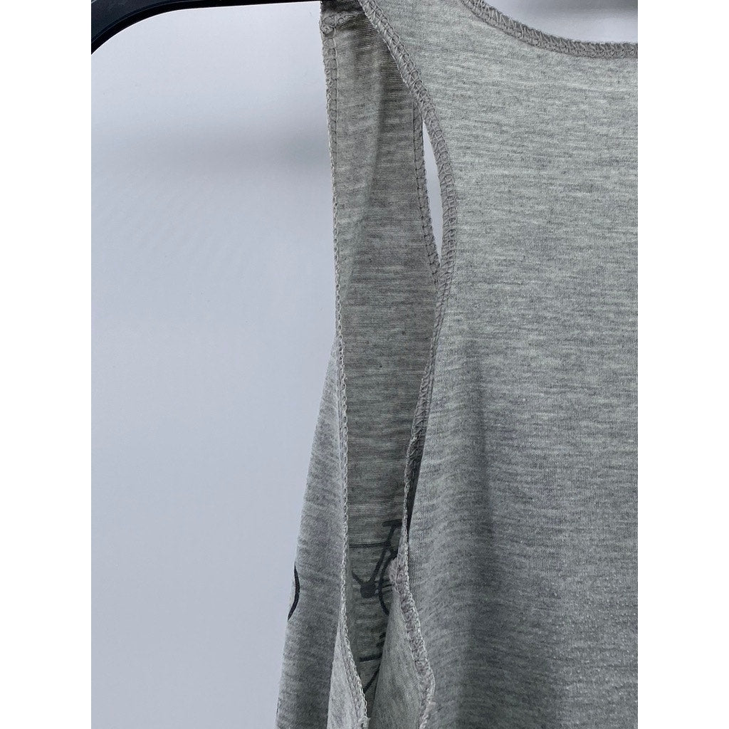 UNBRANDED Women's Light Gray Scoop-Neck Bicycle Print Loose-Fit Tank Top SZ S