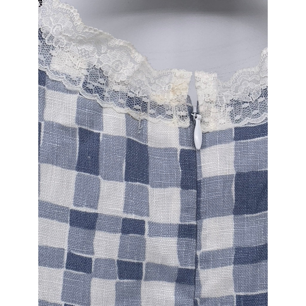 REFORMATION Women's Blue-White Checkered Reia Linen Mini Bodycon Dress SZ 0