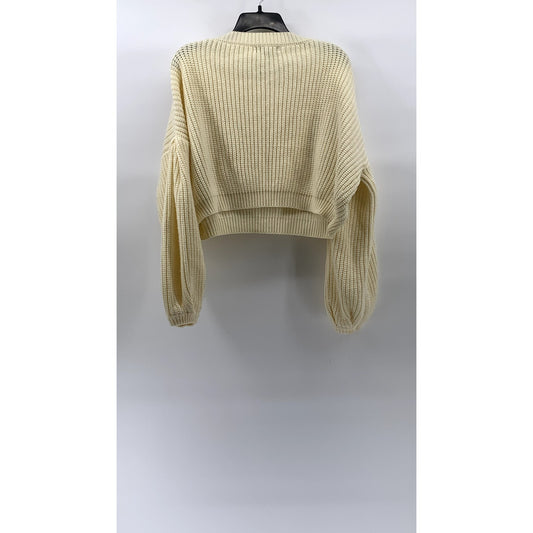 HERA COLLECTION Women's Cream Knit Crewneck Dropped Shoulder Cropped Sweater SZL