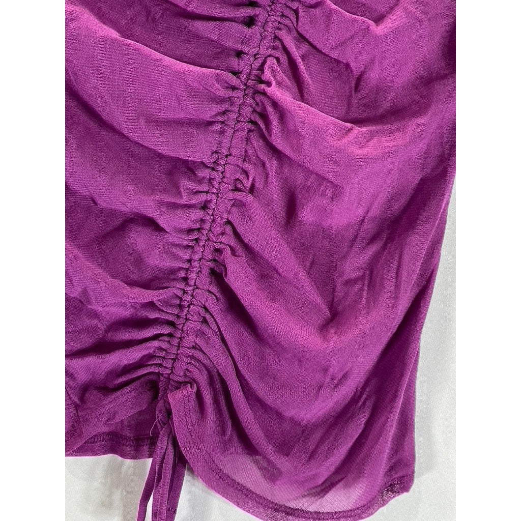 URBAN OUTFITTERS Women's Purple Shona Asymmetrical Cinched Cropped Mesh Top SZ M