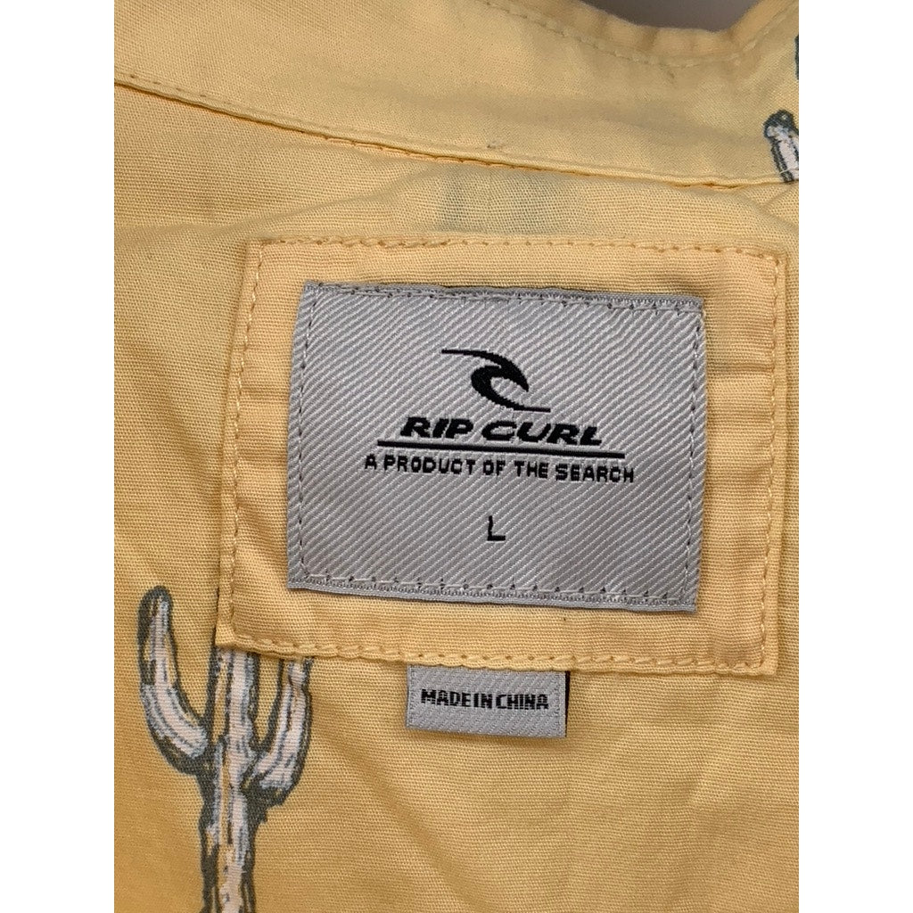 RIPCURL Men's Yellow Cactus Print Amigos Short Sleeve Button-Up Shirt SZ L