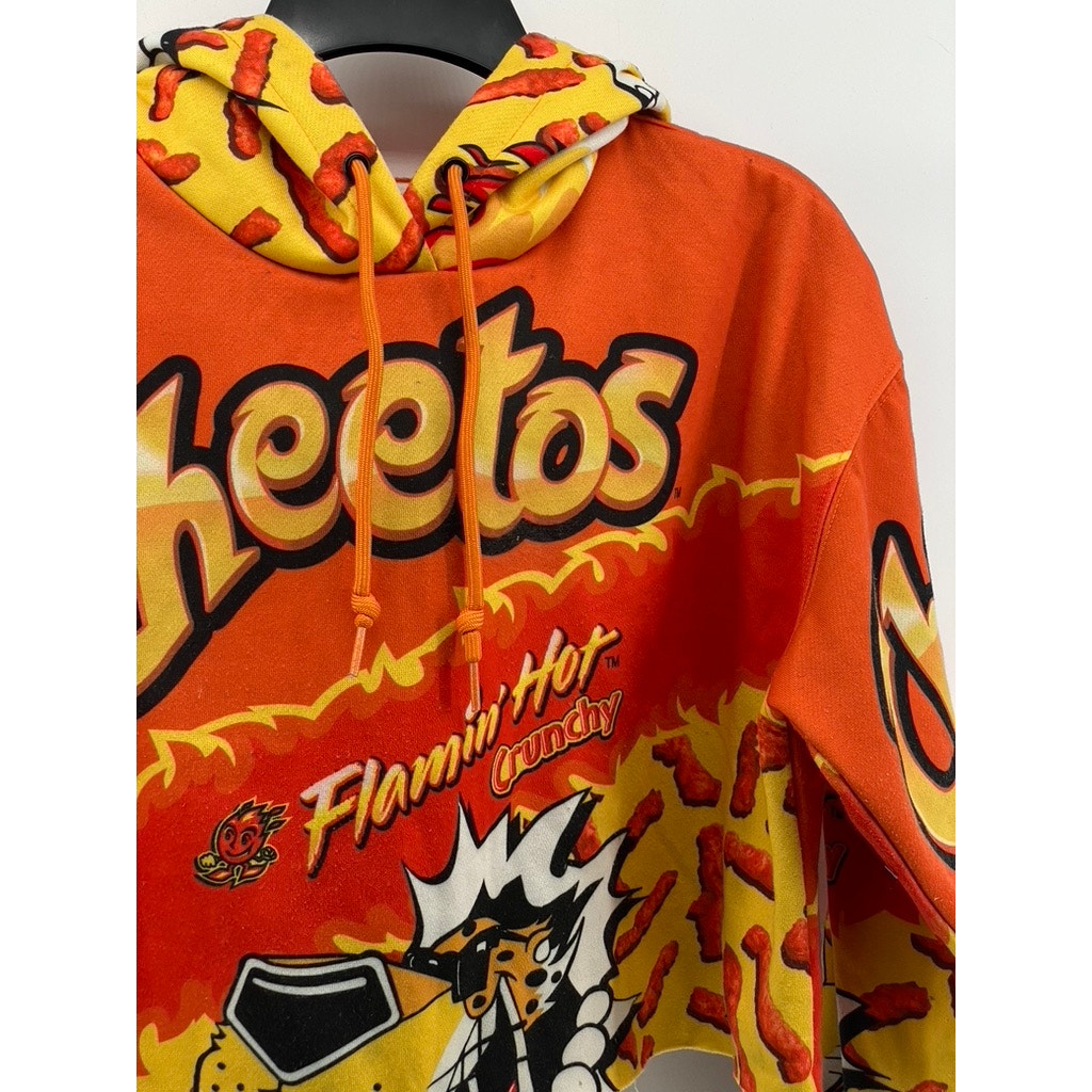 FOREVER 21 X CHEETOS Women's Orange-Red Graphic Long Sleeve Cropped Hoodie SZ L