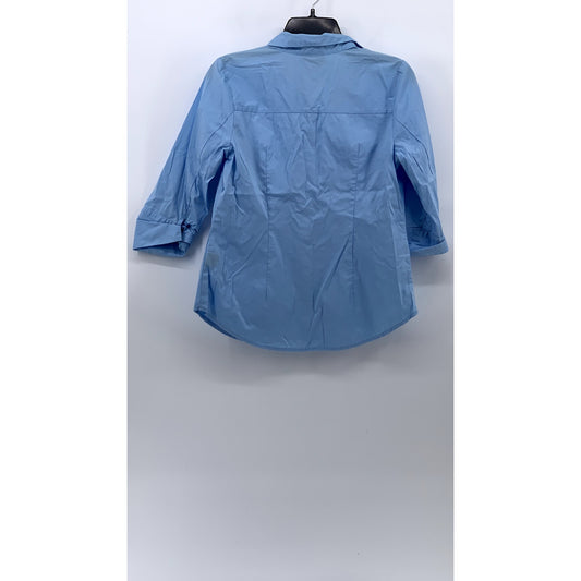LIZ CLAIBORNE Women's Light Blue Solid Button-Up 3/4 Sleeve Stretch Top SZ S