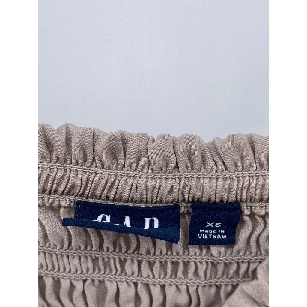 GAP Women's Quail Beige Smocked Straight-Neck Long Sleeve Peplum Top SZ XS
