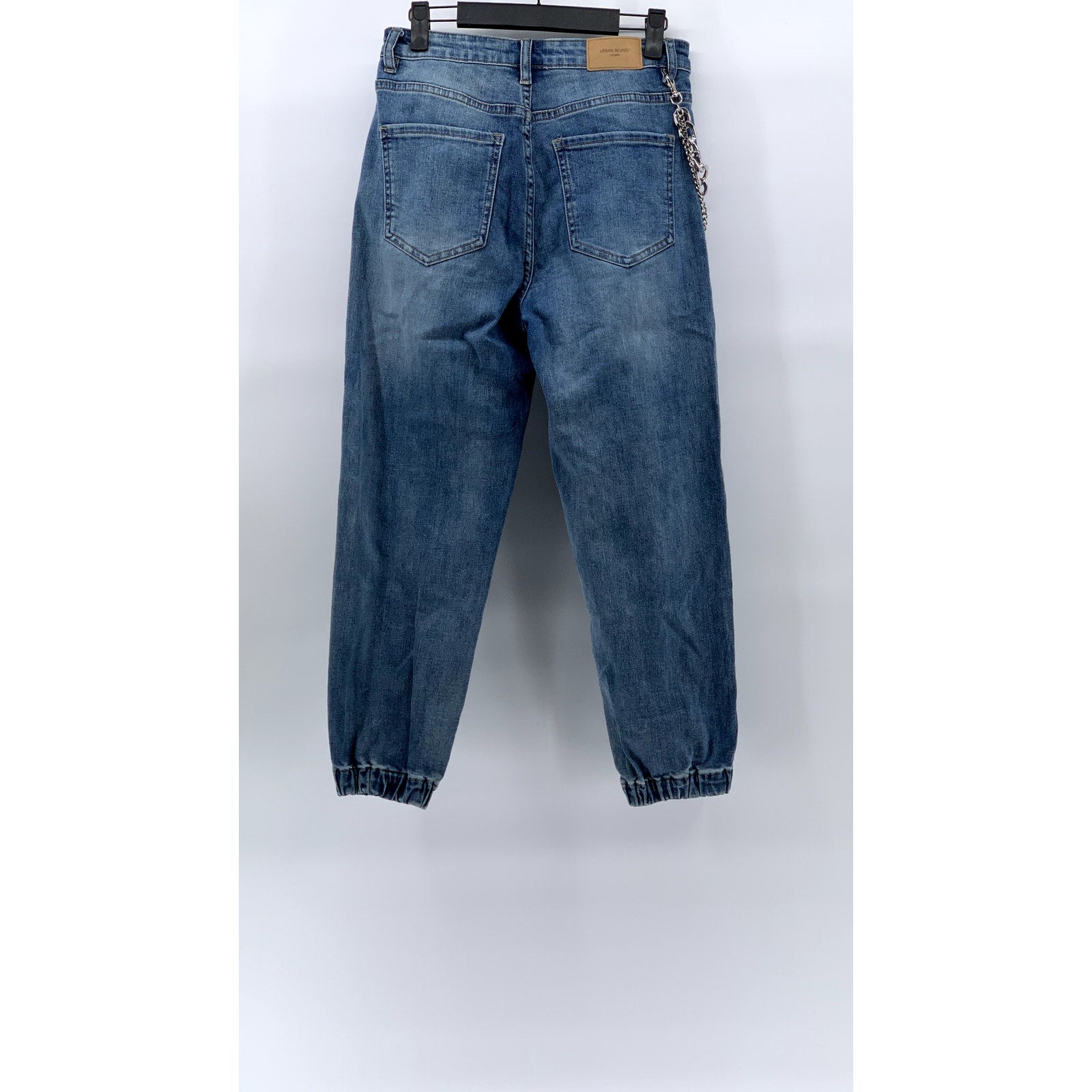 URBAN REVIVO Women's Medium Wash Blue Denim Chain Five-Pocket Jogger Jeans SZ 2