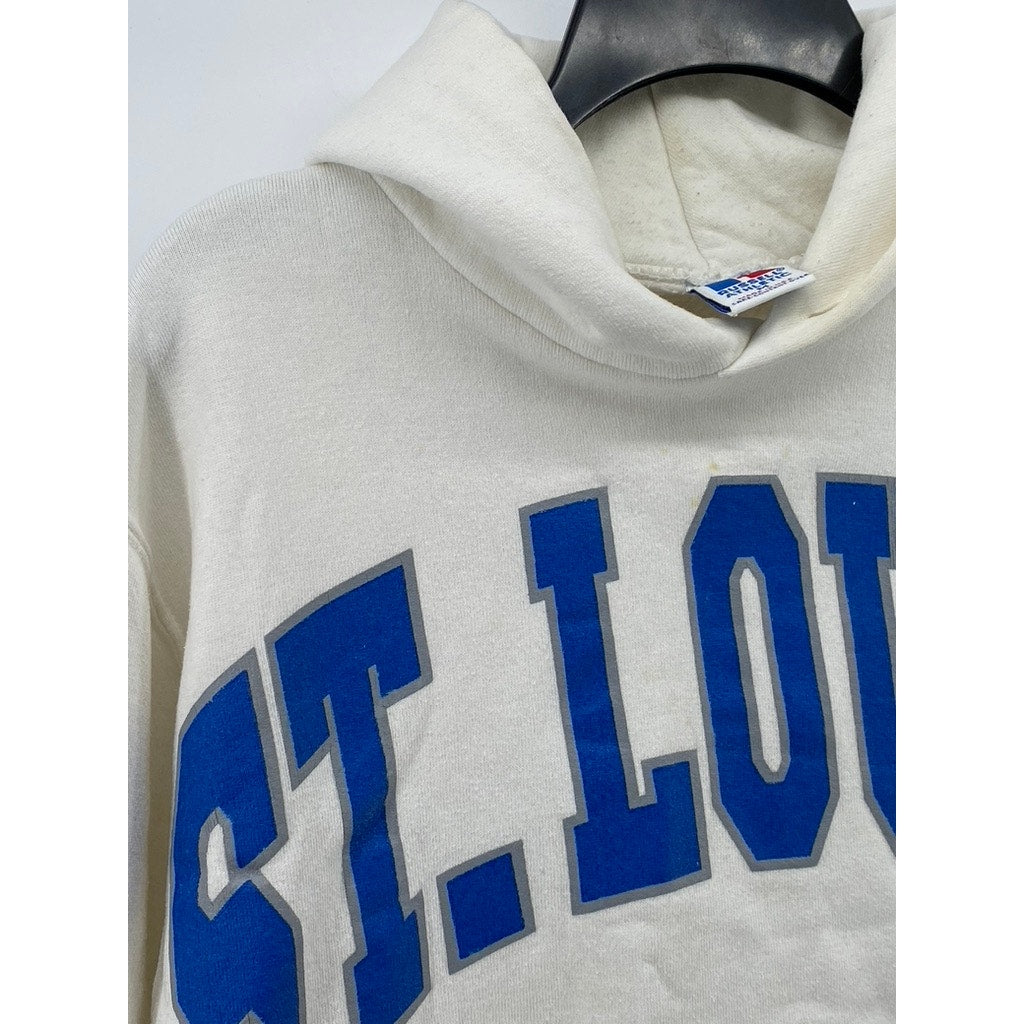 RUSSELL ATHLETIC Unisex Adult White-Blue St. Louis Logo Pullover Hoodie SZ M