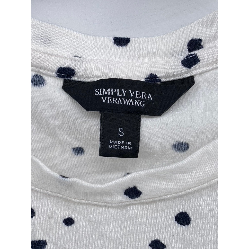 SIMPLY VERA VERA WANG Women's White-Black Polka Dot Twist Front Top SZ S