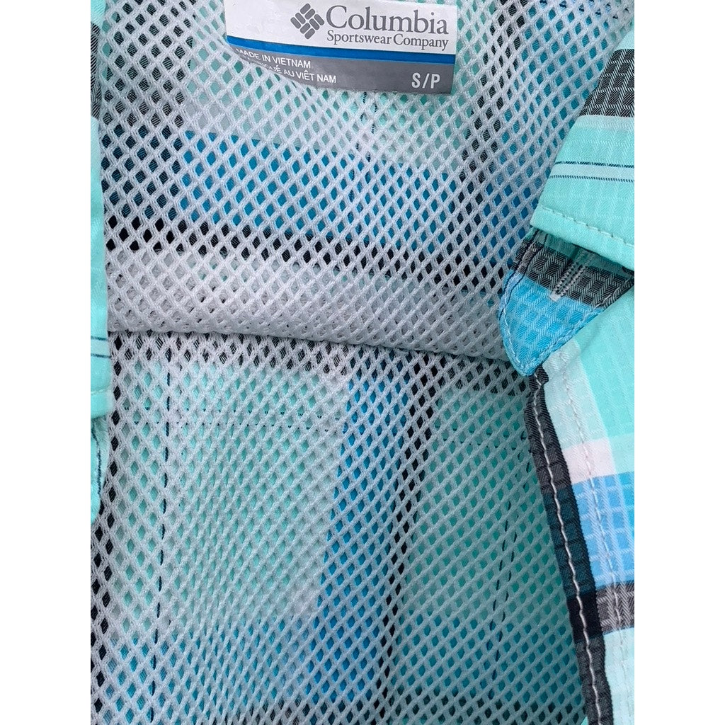 COLUMBIA Men's Blue Plaid PFG Button-Up Long Sleeve Shirt SZ S