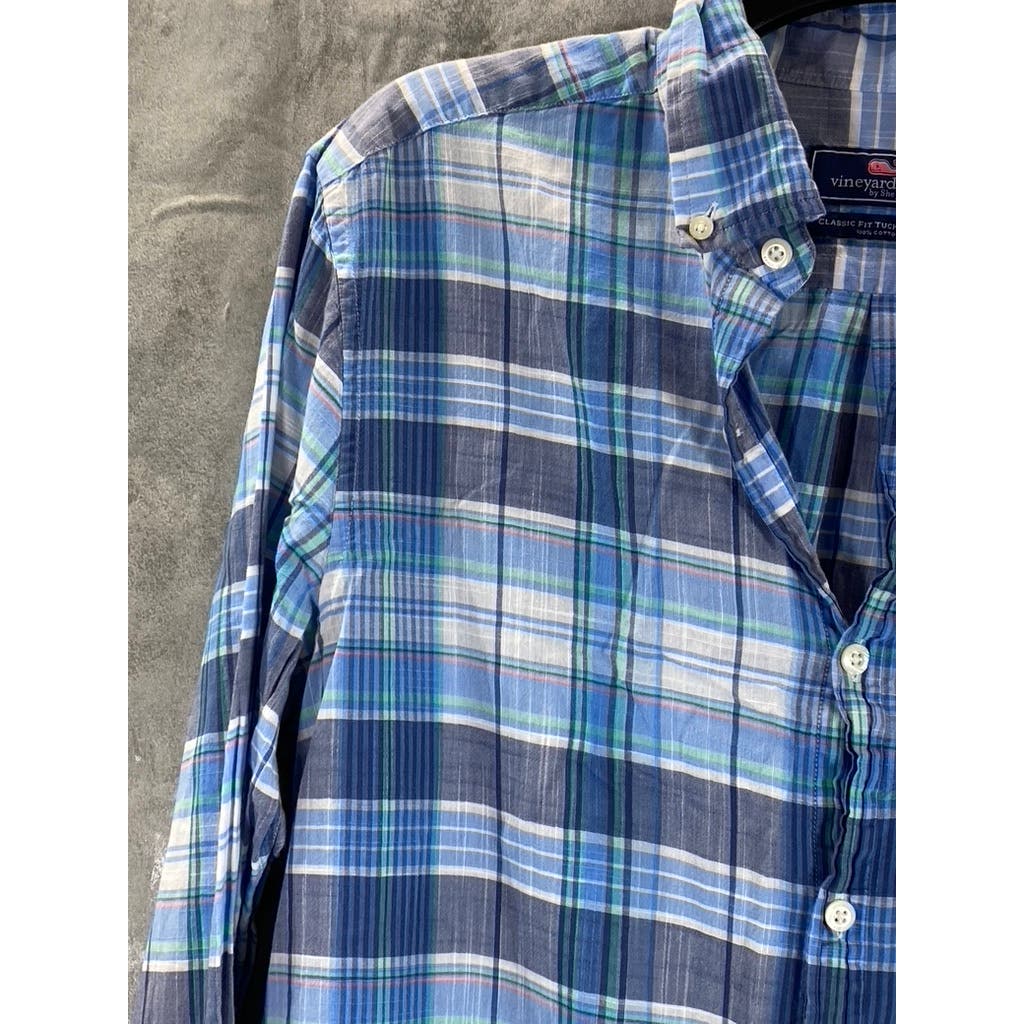 VINEYARD VINES Men's Moonshine Blue Plaid Smith Point Classic Tucker Shirt SZ M