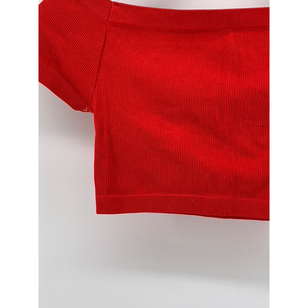 PAPAYA Women's Red Ribbed Off-The-Shoulder Cropped Top SZ S/M