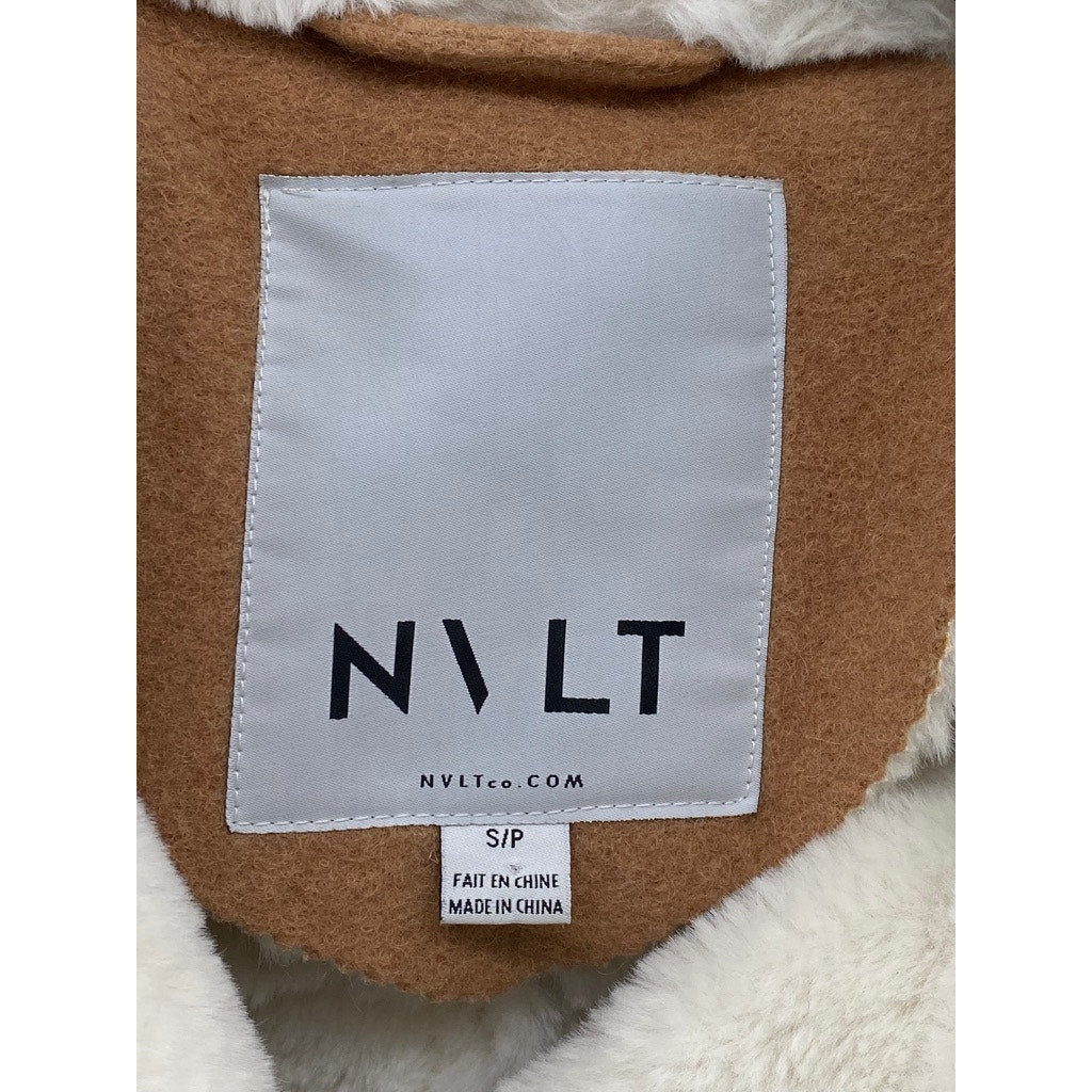 NVLT Women's Tan-White Sherpa Lined Zip-Up Brushed Melton Wool-Blend Jacket SZ S