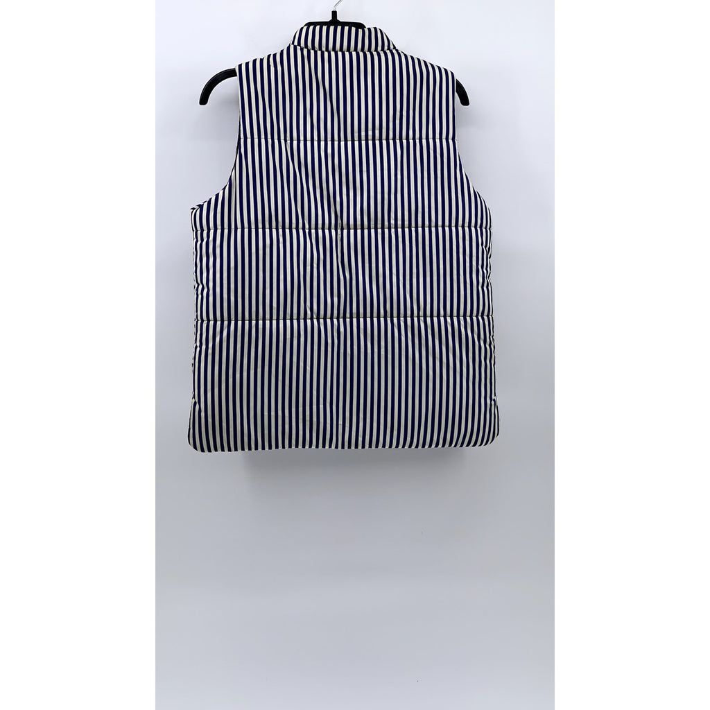FREE ASSEMBLY Women's Blue-White Striped Snap-Button Puffer Quilted Vest SZ S