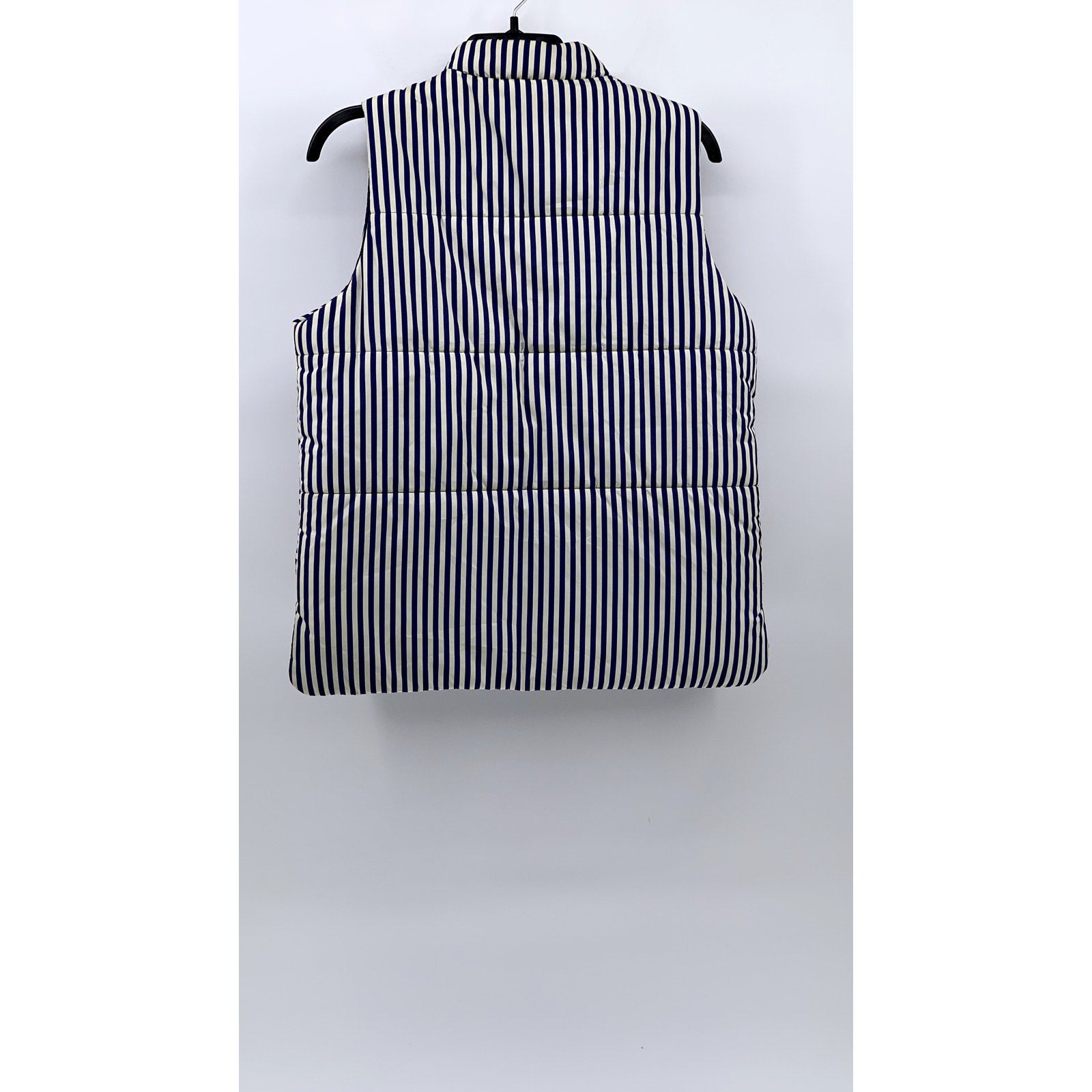 FREE ASSEMBLY Women's Blue-White Striped Snap-Button Puffer Quilted Vest SZ S