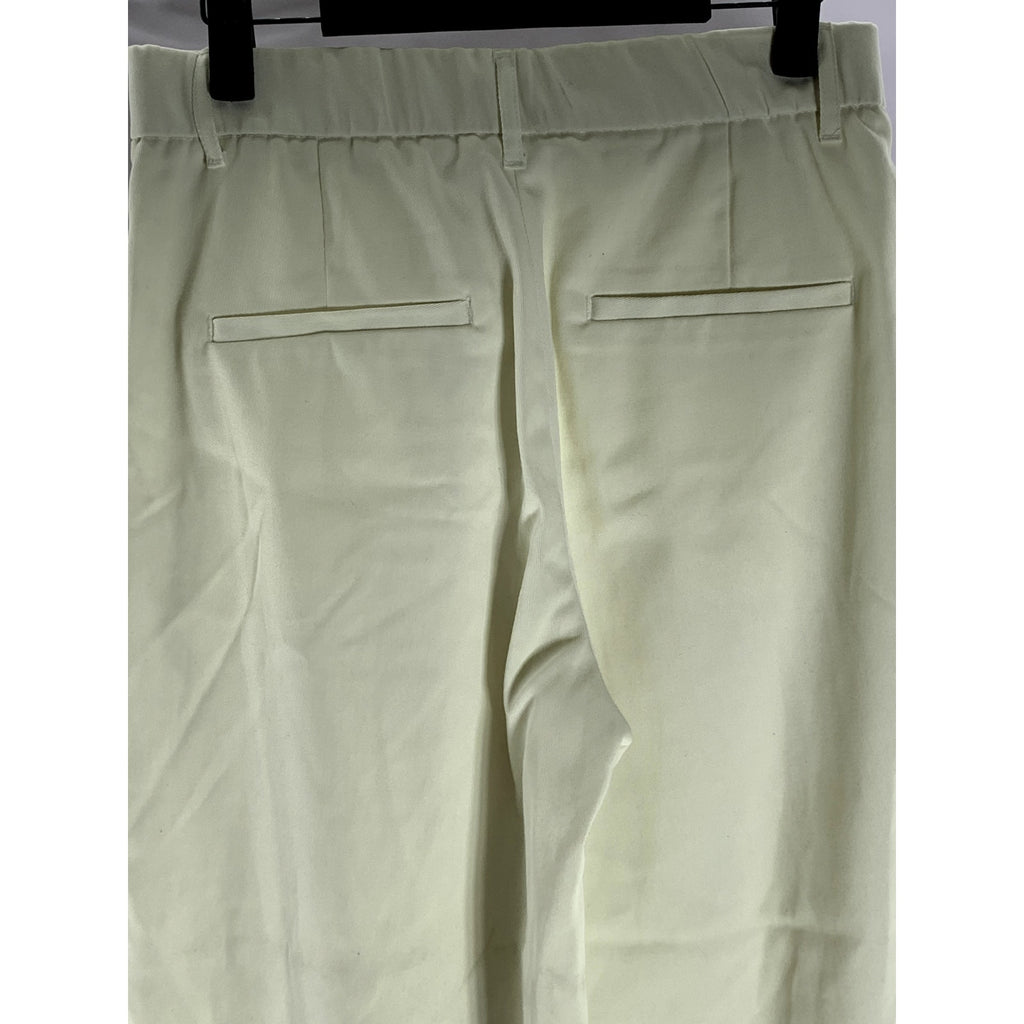 UNBRANDED Women's Cream Straight Cuffed Wide-Leg Pant SZ S