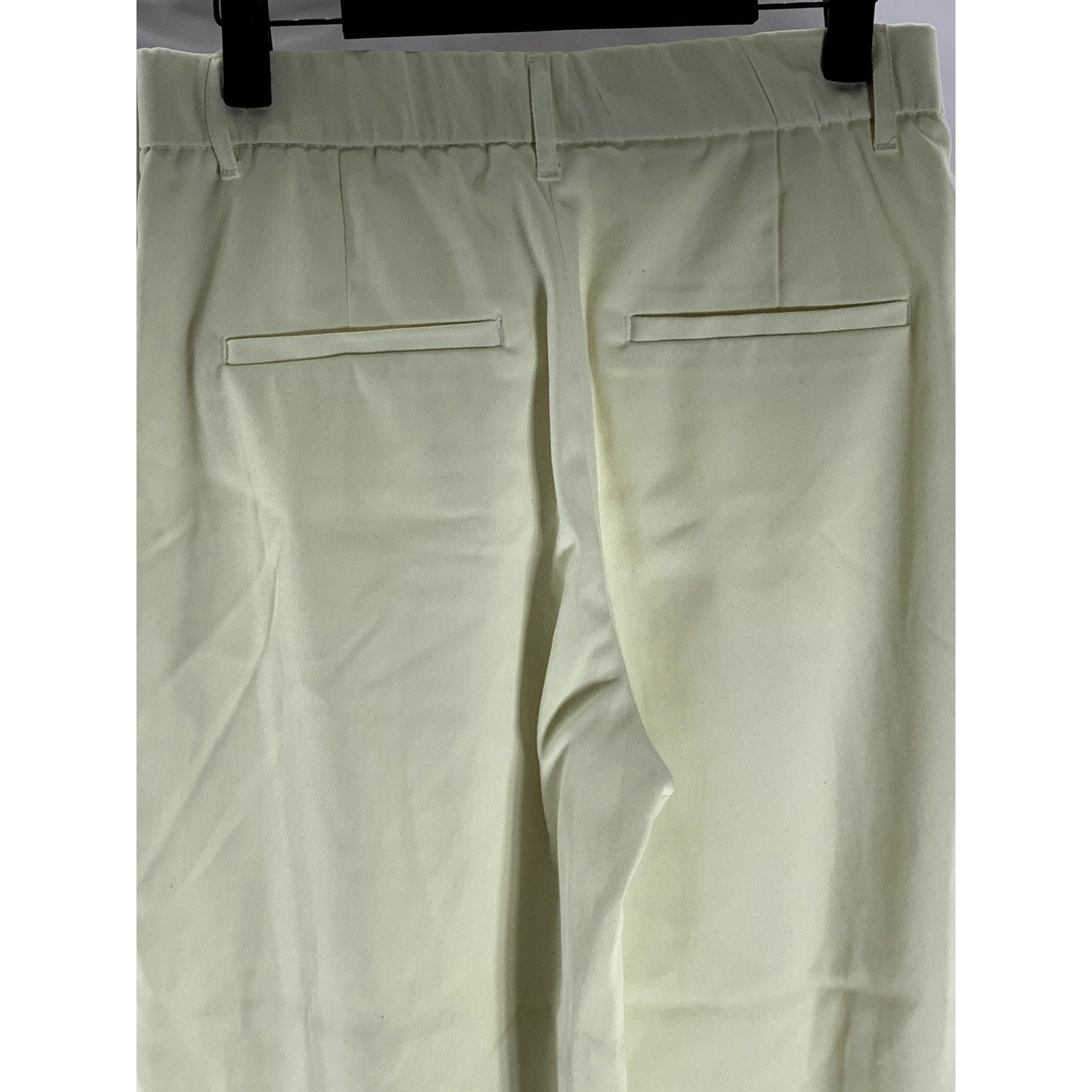 UNBRANDED Women's Cream Straight Cuffed Wide-Leg Pant SZ S