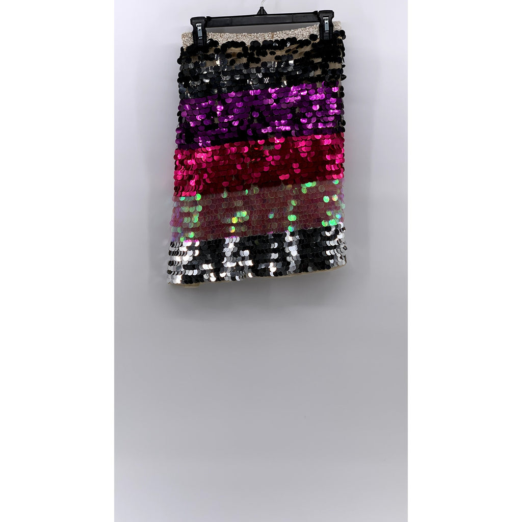 LPA Women's Black-Pink-Purple Sequin Embellished Straight Mini Skirt SZ M