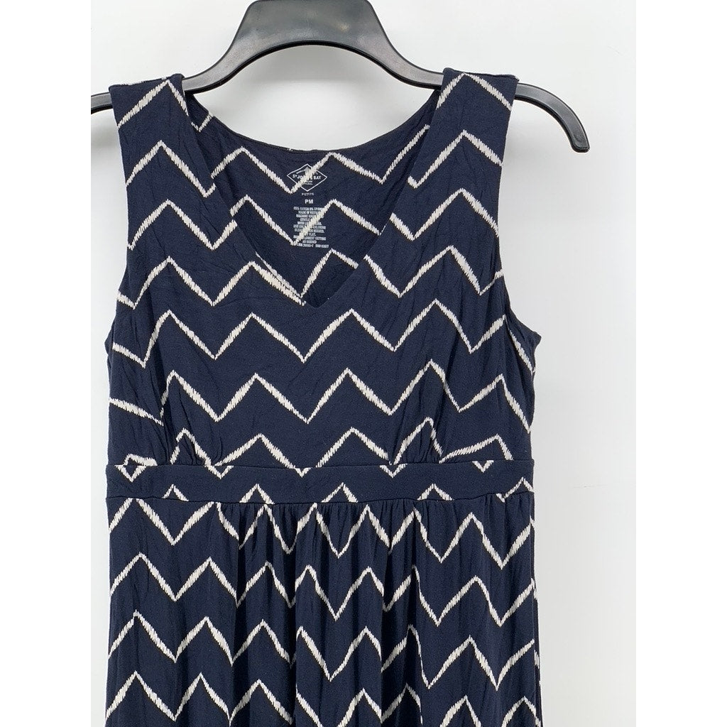 ST. JOHN'S BAY Women's Petite Navy-White Zig Zag Print Tank Maxi Dress SZ PM