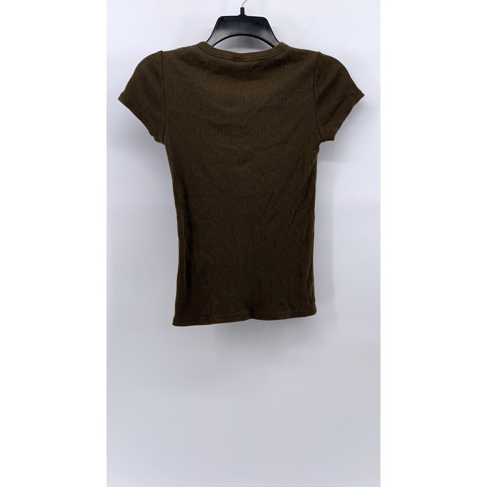 UNIQLO Women's Brown Ribbed Crewneck Short Sleeve Casual T-Shirt SZ XS