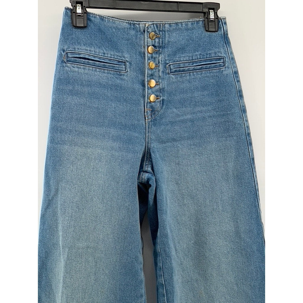 ZARA Women's Light Blue Wash Denim Wide-Leg Loose Jeans SZ 2