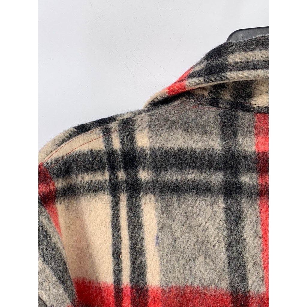 ROYAL CHOICE Men's Red-Black Vintage Plaid Wool-Linen Shirt Jacket SZ L