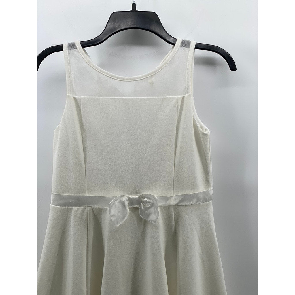 CALVIN KLEIN Girls' White Mesh Crewneck Sleeveless Fit & Flare Dress SZ 14
