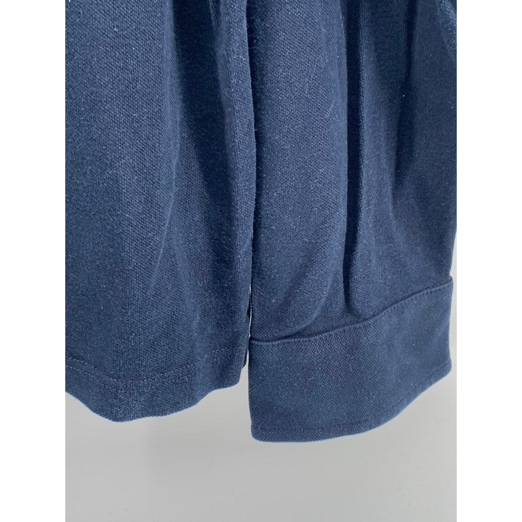 FRED PERRY Men's Navy Blue Textured Long Sleeve Polo Shirt SZ 42(L)