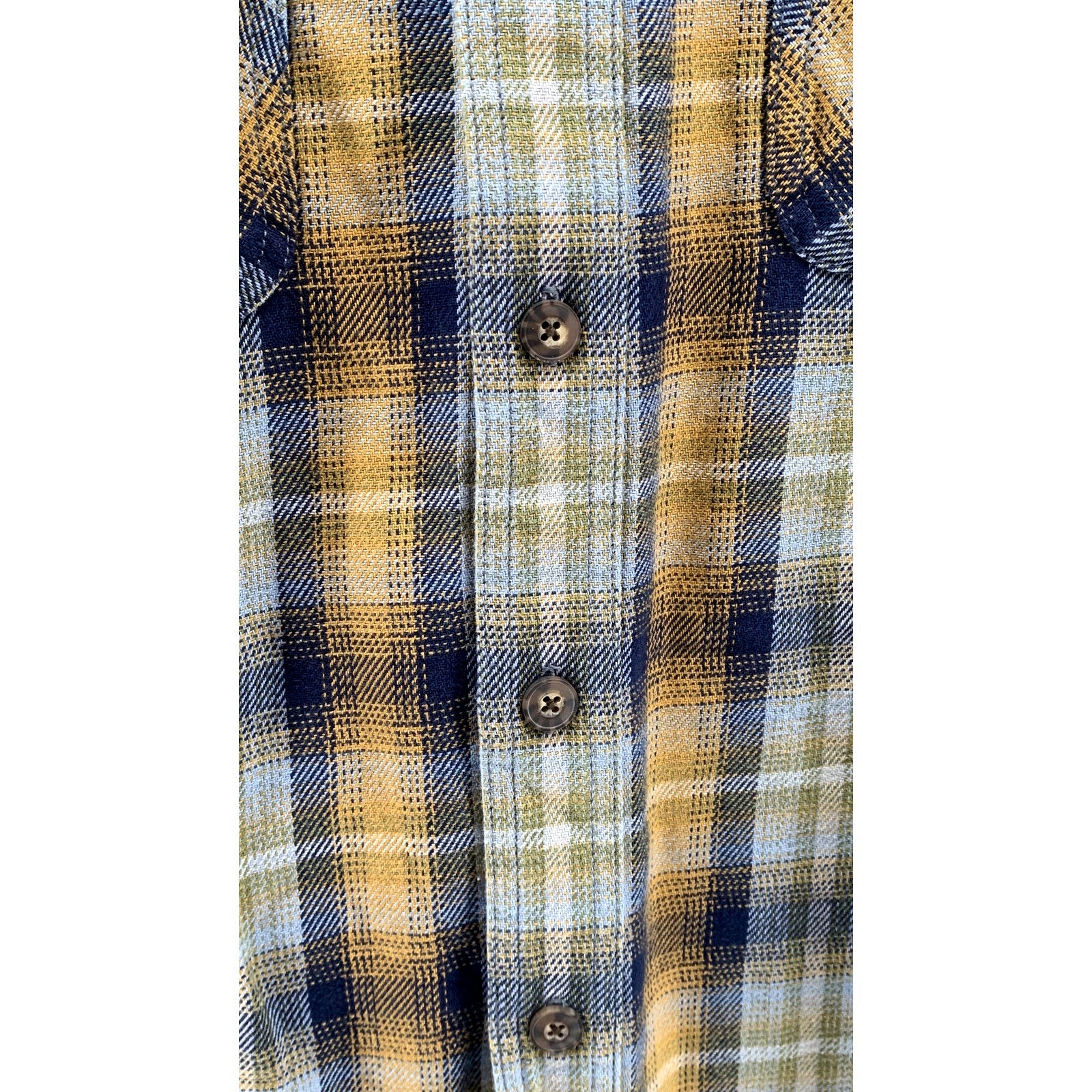 DULUTH TRADING CO. Men's Blue-Yellow Plaid Regular-Fit Button-Up Shirt SZ L