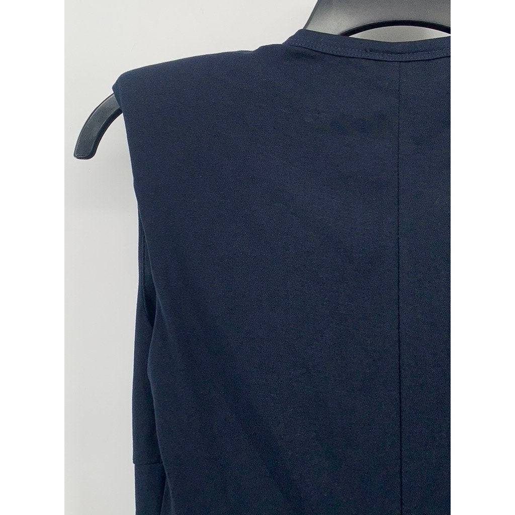 STUDIO F Women's Navy Blue Crewneck Shoulder Padded Sleeveless Corset Dress SZ 4