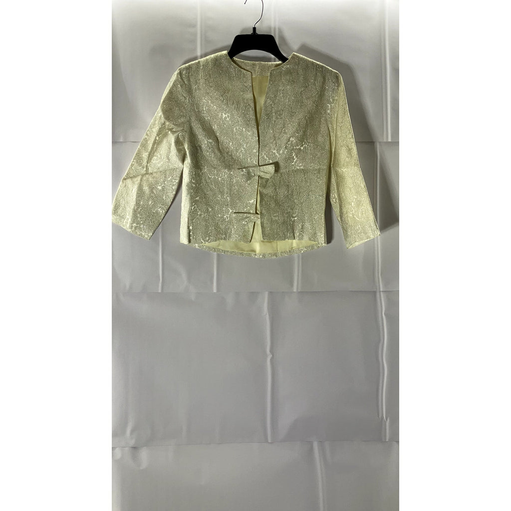VINTAGE Women's Cream Paisley Print Bow-Closure Jacket SZ S