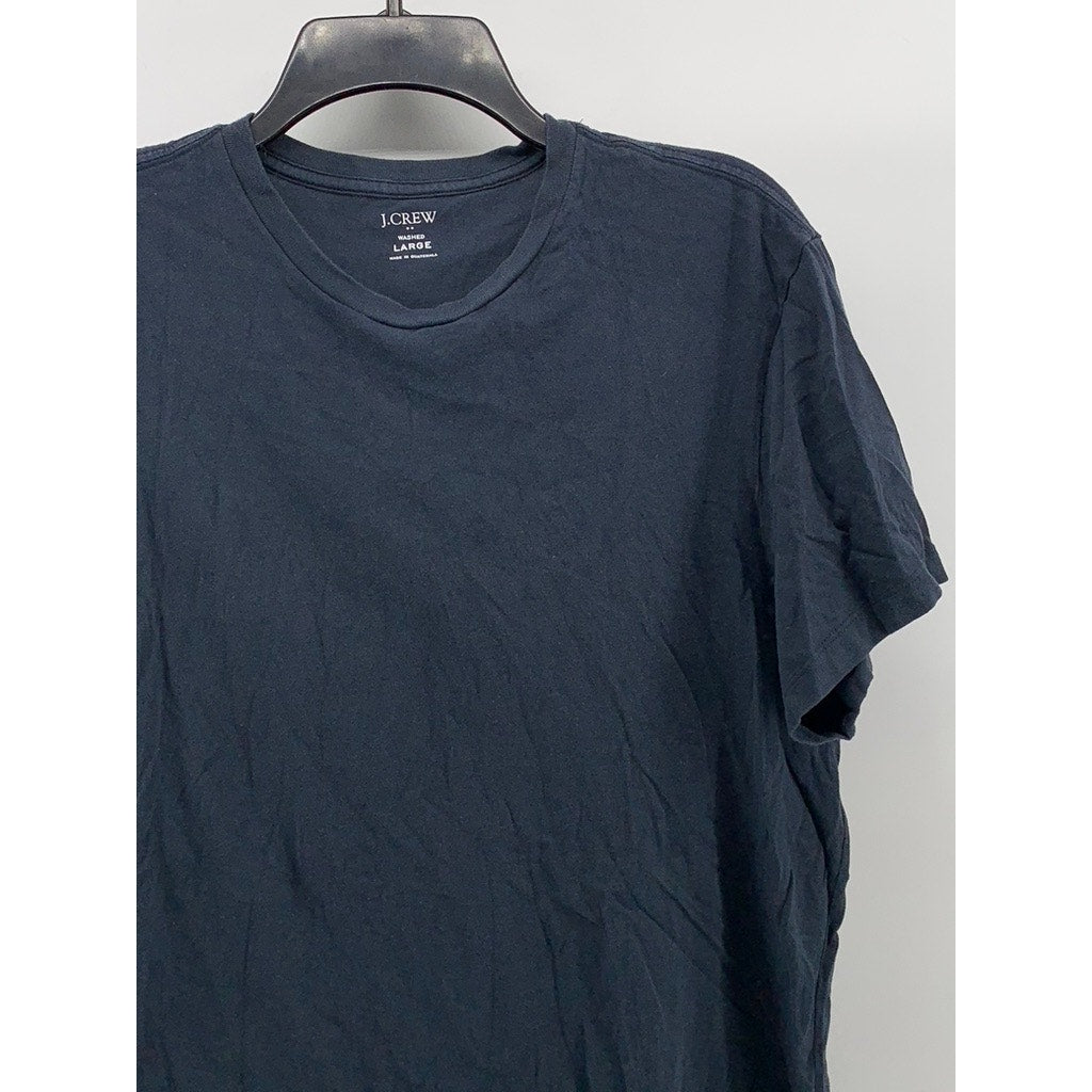 J.CREW Men's Navy Blue Solid Crewneck Washed Cotton Short Sleeve T-Shirt SZ L