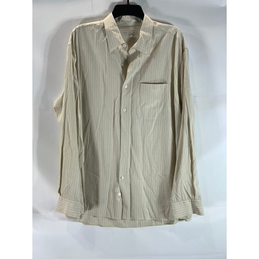 PERRY ELLIS Men's Beige Striped Button-Up Long Sleeve Shirt SZ XL