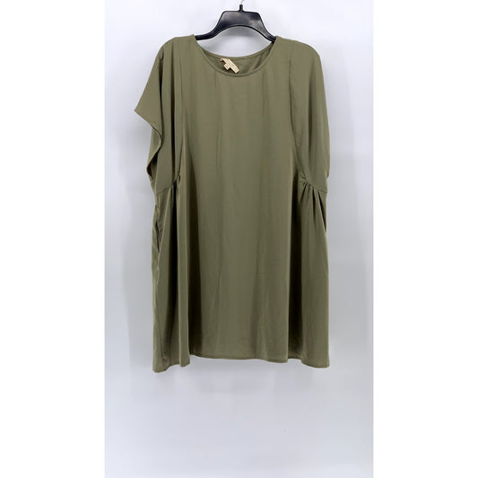 GRADE & GATHER Women's Olive Green Crewneck Relaxed-Fit A-Line Mini Dress SZ S